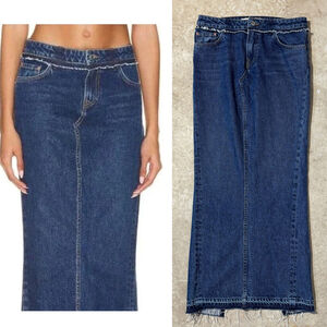 GRLFRND Denim Skirt Women’s Size 25 Blue The Kate Low Rise Slim Crop Maxi Modest